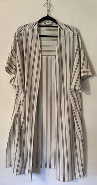 Women Pen Striped Wide Sleeve Open Front Cardigan Slit on both sides Outerwear